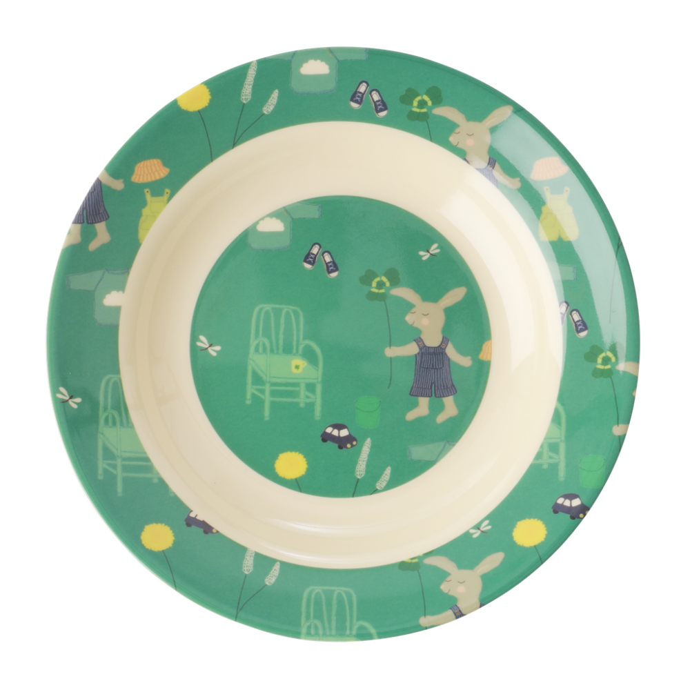 Green Bunny Rabbit Print Kids Melamine Bowl By Rice DK